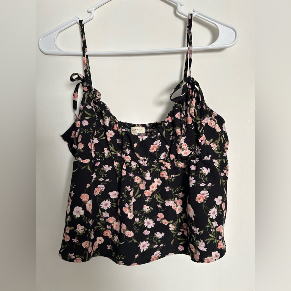Black floral peplum tank top